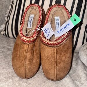 Cozy Brown Slippers with Red Trim